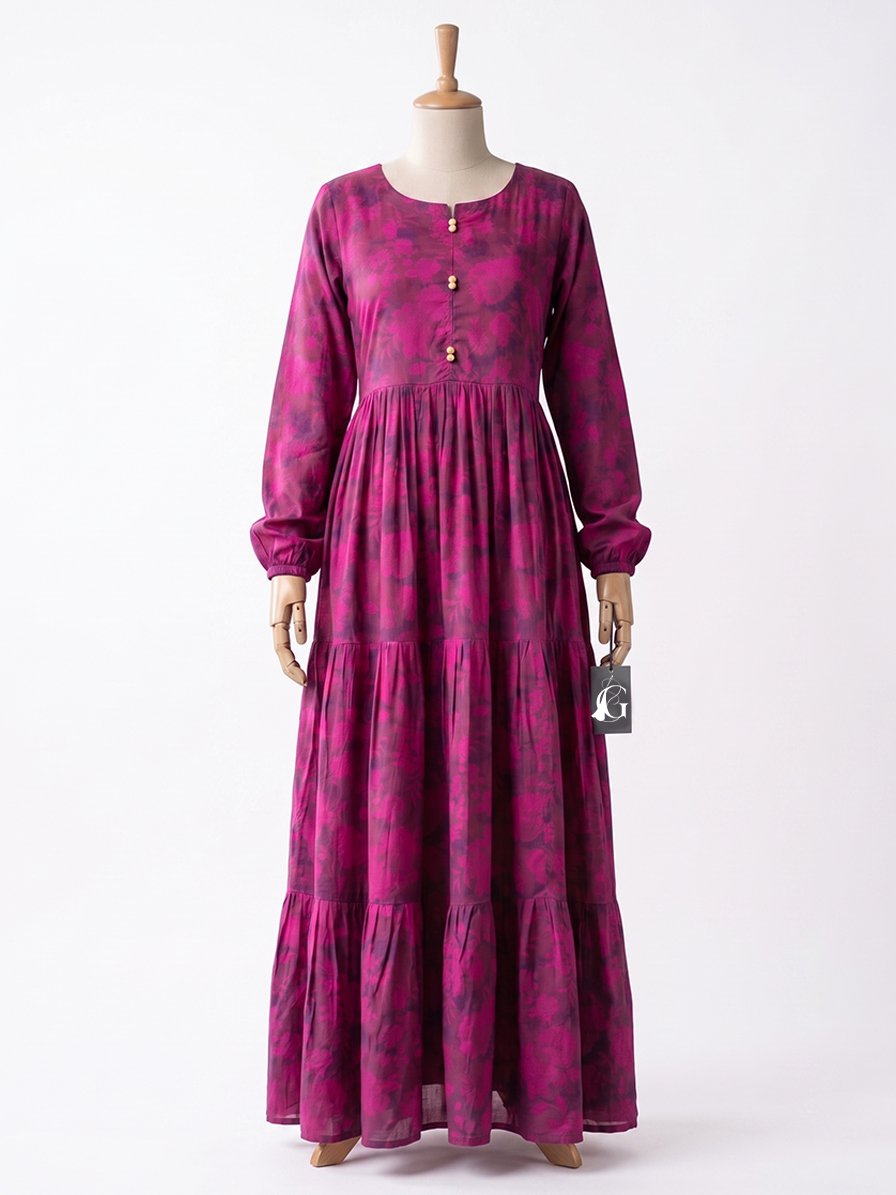 Home Magenta Floral Tiered Maxi Dress