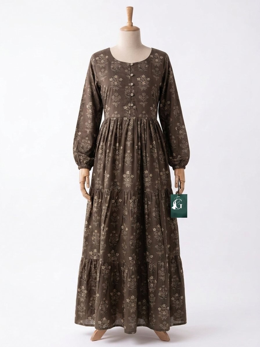 Home Earthtone Floral Tiered Maxi