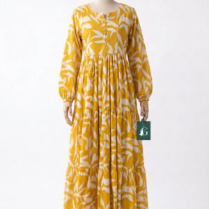 Home Mustard Leaf Printed Tiered Maxi